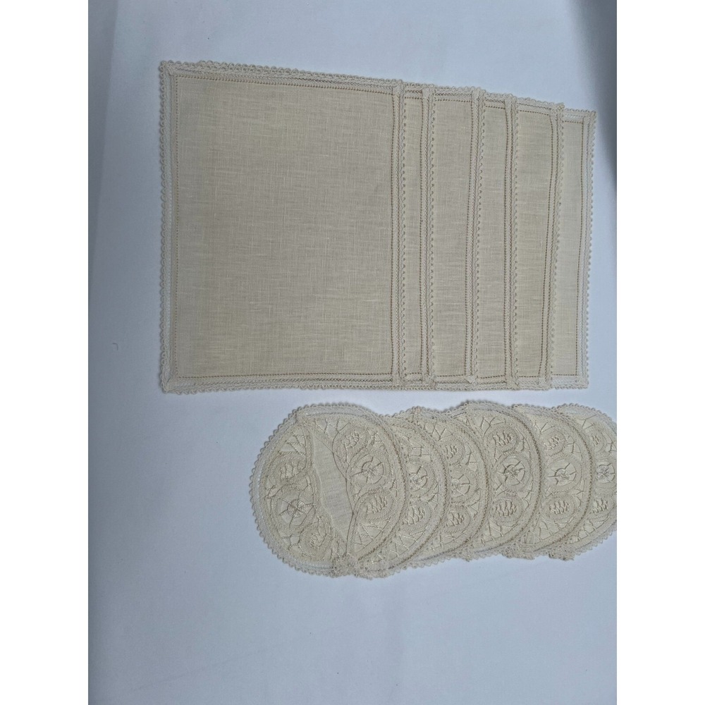 Irish Linen Stores Established 1910  Beige Linen placemat &‎ glass coaster Set